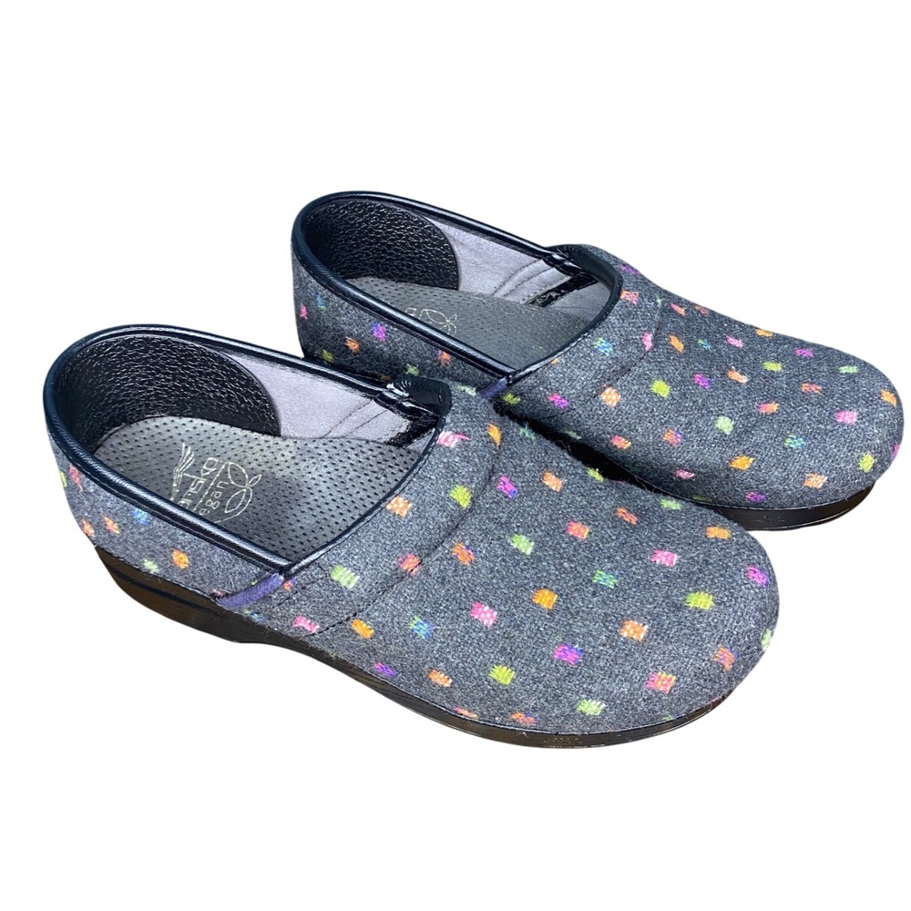 Dansko Vegan Clogs Gray Multicolor Square Dot Comfort Shoes Size 39(US 8.5-9)